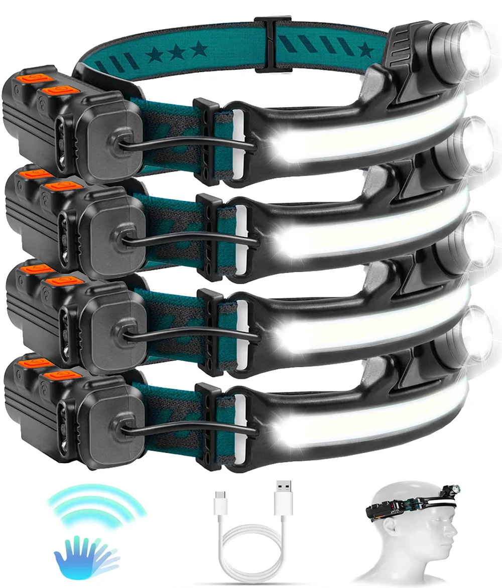 

Induction Headlamp XPG+COB LED Head Lamp With Built-in Battery Flashlight Multi-function USB Rechargeable 6 Modes Head Torch