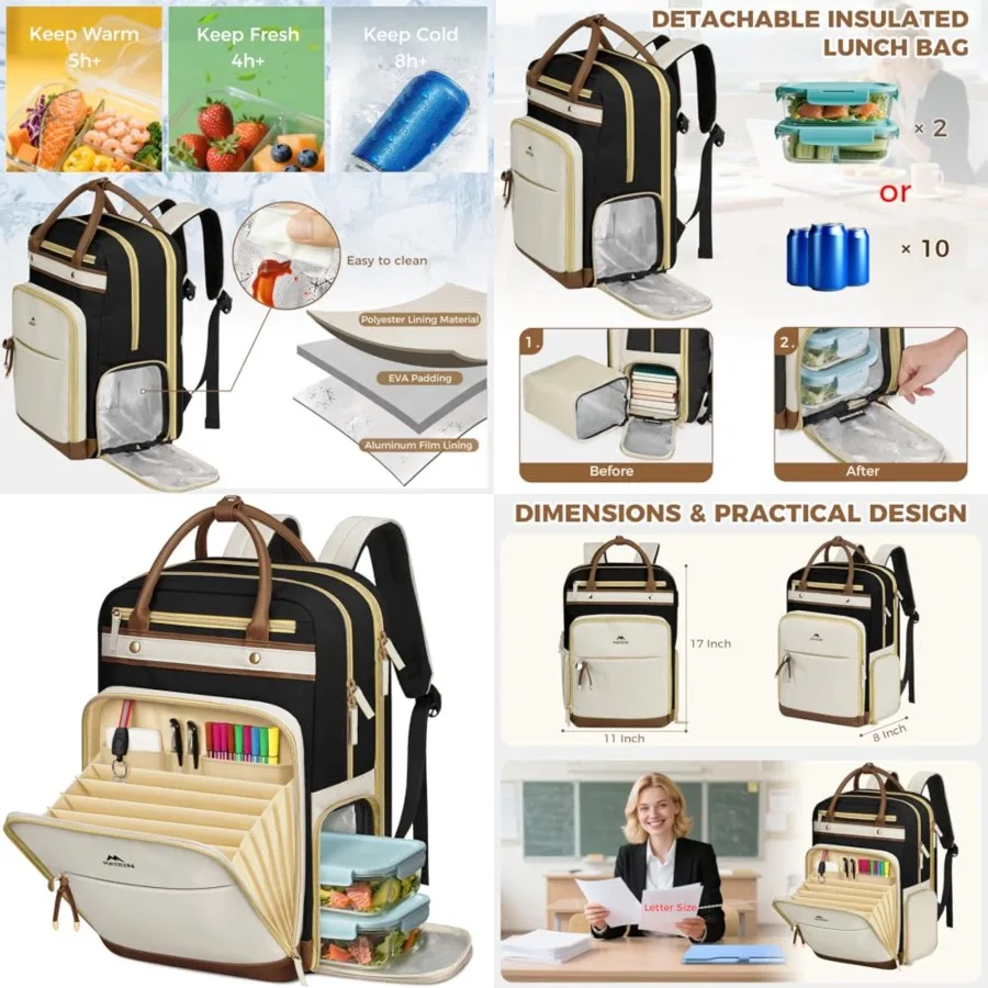 

Work Backpack with Lunch Compartment Detachable, 15.6 Inch Laptop Backpack with Organized Pocket, College Computer Backpacks Me