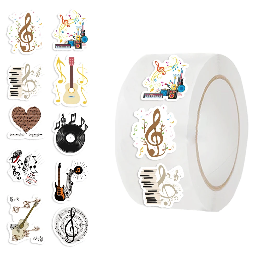500PCS Aesthetic Music Stickers Roll Various Styles Musical Note Vinyl Stickers Water Bottle Laptop Book Decoration Decals Toys