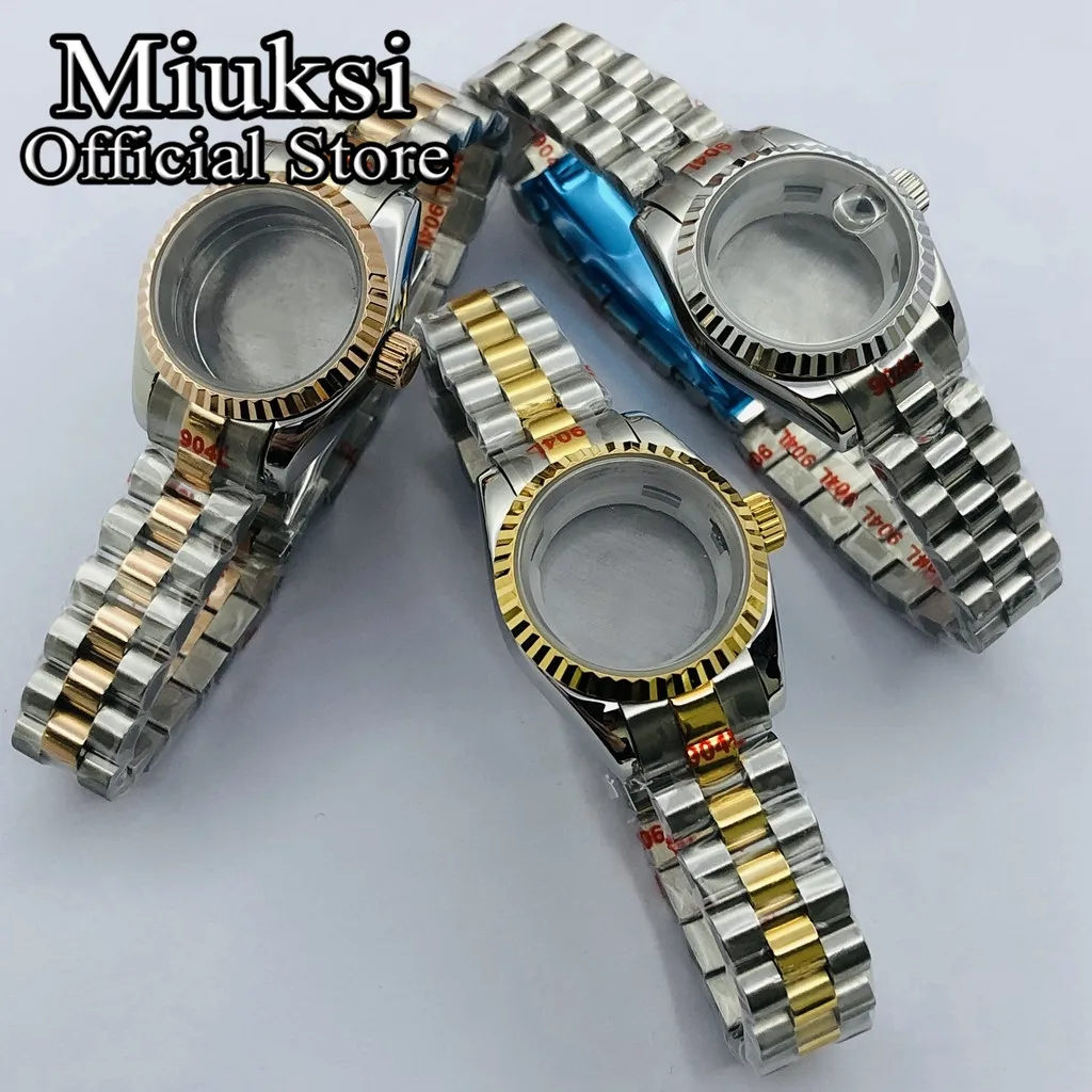 Miuksi 26mm silver gold watch case sapphire glass silver black green dial fit NH05 NH06 movement