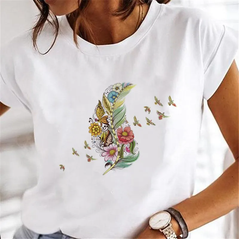 Dandelion Love Butterfly Niedliches bedrucktes T-Shirt mit Buchstaben und kurzen Ärmeln für Damen, Tops, Harajuku, Damenbekleidung, grafische T-Shirts