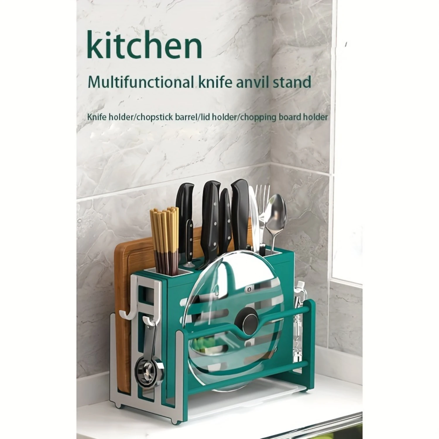 

Multifunctional Kitchen Organizer Rack, Plastic /Chopstick Holder With Cutting Board Stand And Pot Lid Shelf, Convenient Kitchen