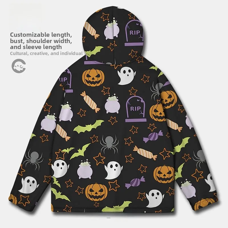 Cartoon Halloween Par Fiti Pompoen Hoofd Ghost Eenvoudig Open Vest Sweatshirt Ex Streetwear Casual Lange Sve Hoodie