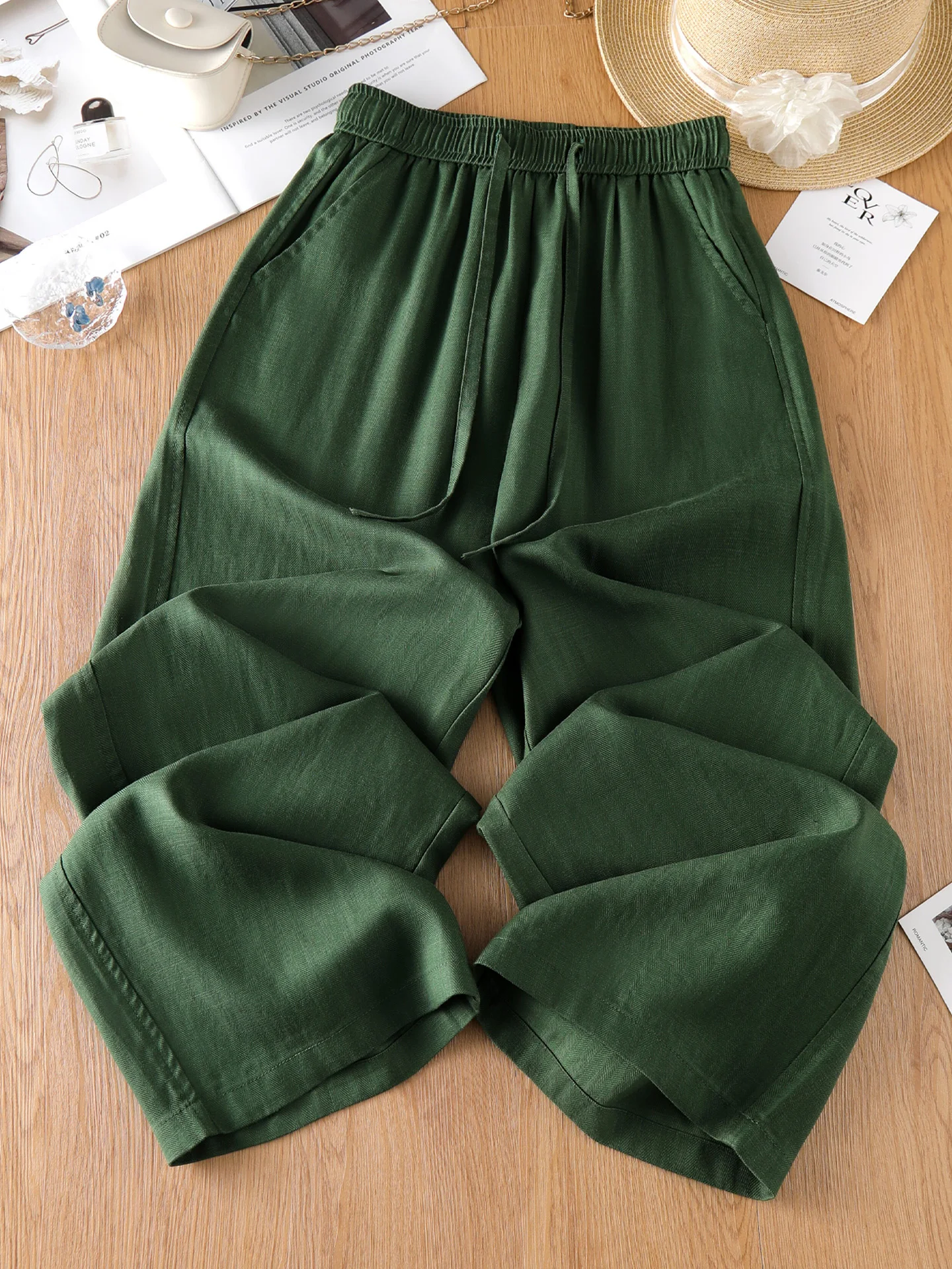 

High Waist Straight Leg Linen Casual Pants Women Summer Thin New Small Size Wide Leg Pants Comfortable Breathable