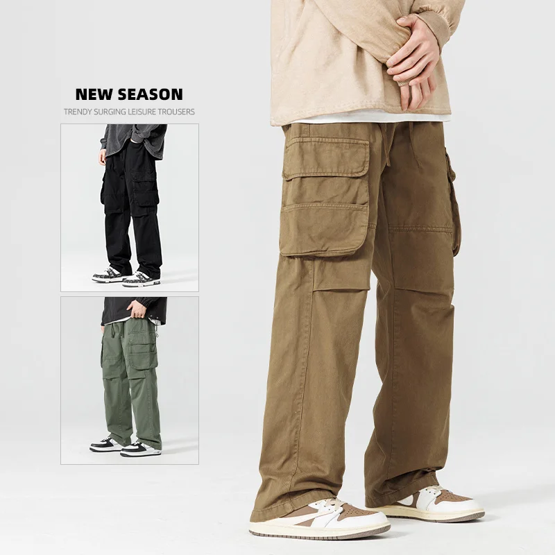 

American Sle Men's Workwear Pants Multiple kets Functional Paratrooper Loose Wide Leg Casual Long Trousers Spring Autumn