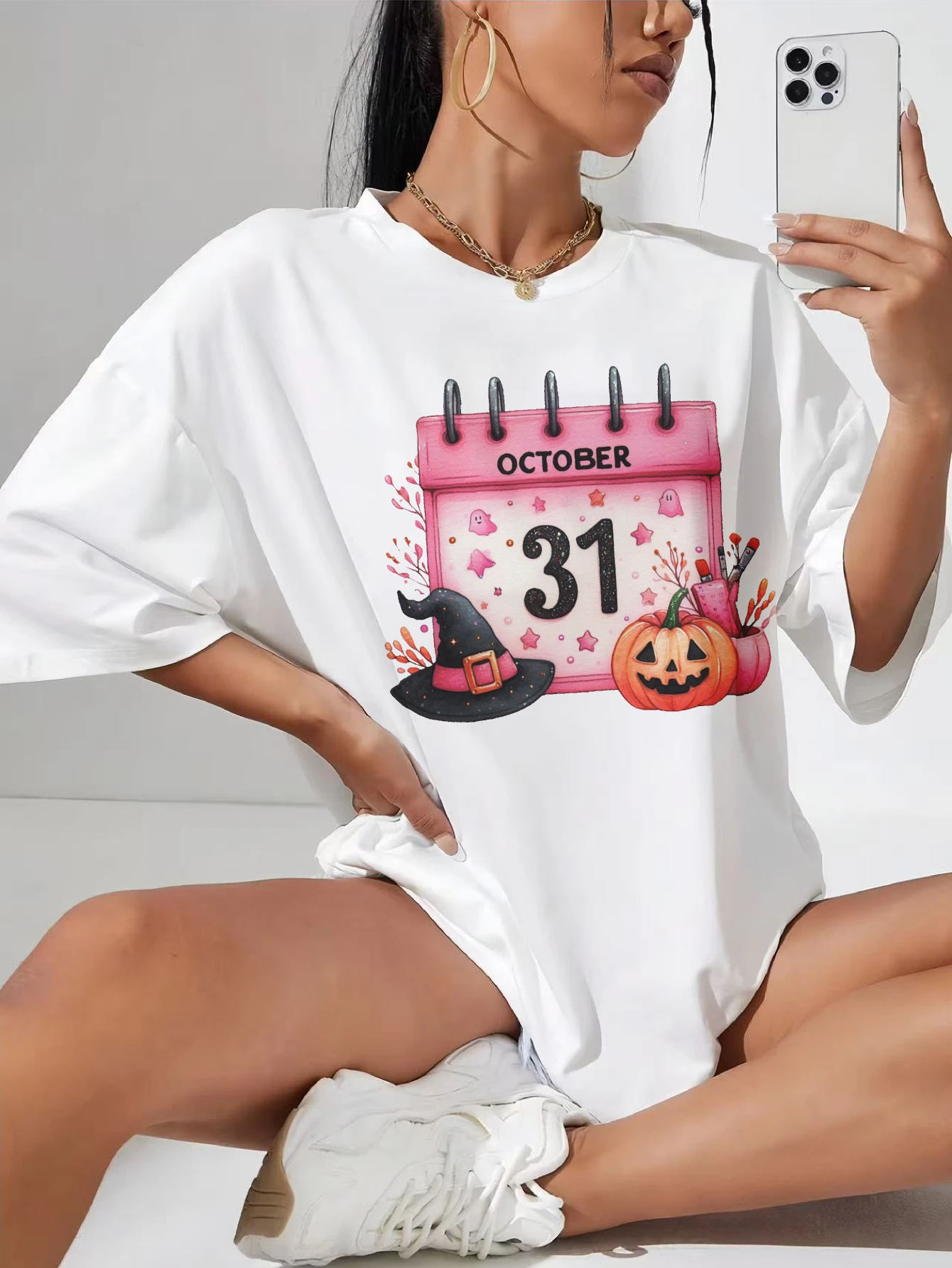 

Pink-Halloween-Clipart-Cute-Halloween Oversized white maternity jersey tee breathable cotton round neck side ruching