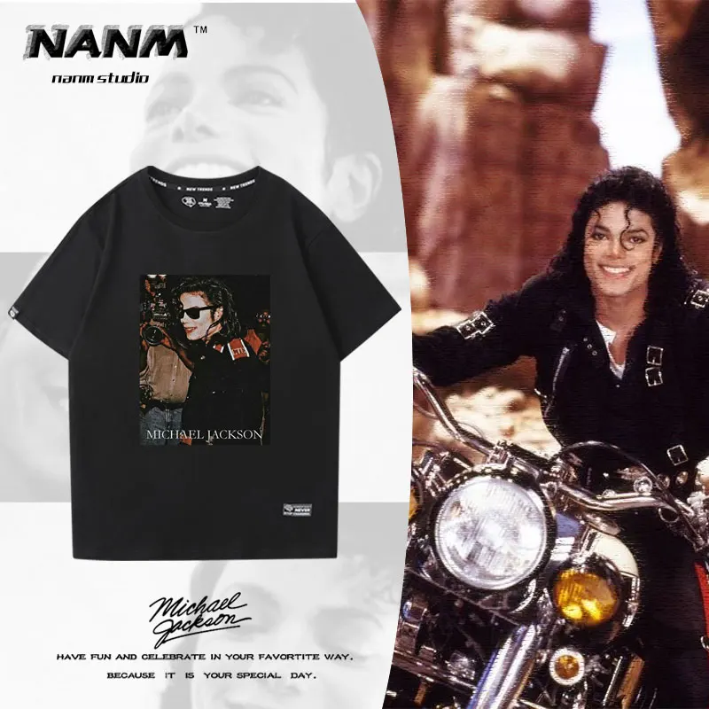 

MichaelJackson American style hiphop rock sports music street fitness summer loose men's T-shirt top Women's Tshirt couple style