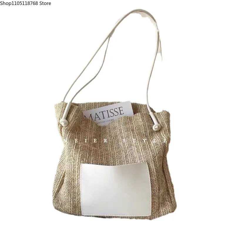 

Women's Vintage Handbag Woven Casual Summer Vacation Beach Bag Large Capacity Fashion Ladies Shoulder Tote Bag