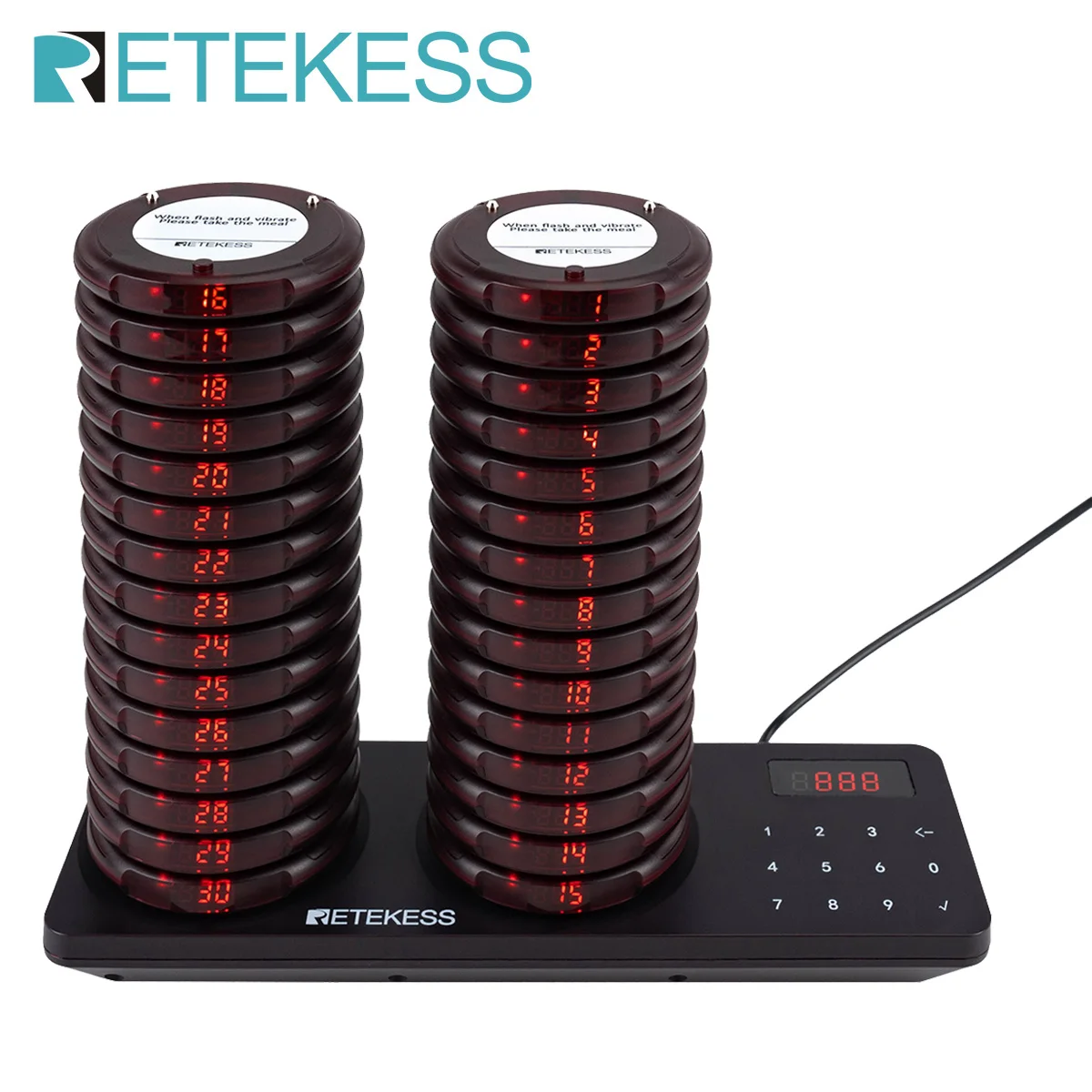 Retekess TD163 Pagers for restaurant wireless calling system 30 coaster buzzer vibrator bell receivers for food truck cafe bar