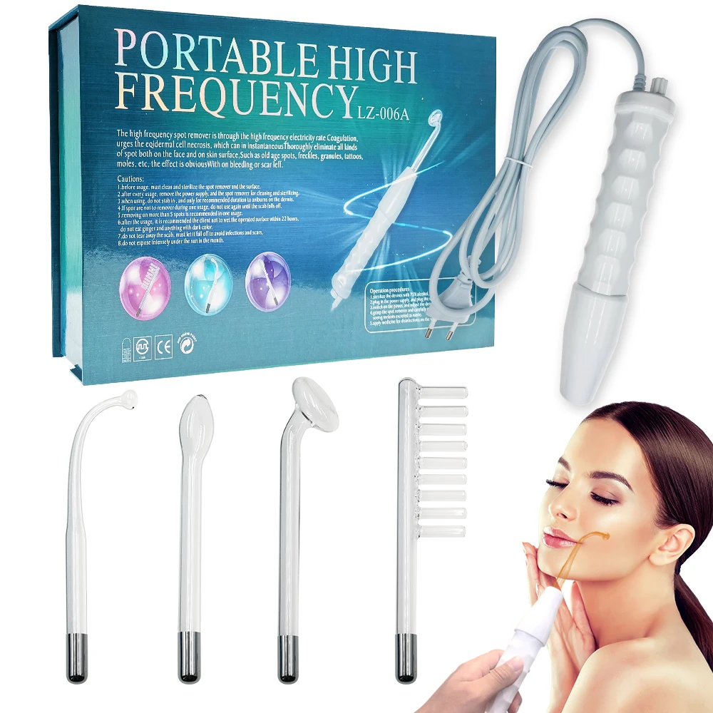 4pcs High Frequency Facial skin care wand device Acne Treatment Tool HF Hair Care Device Professional Kit with gift Box