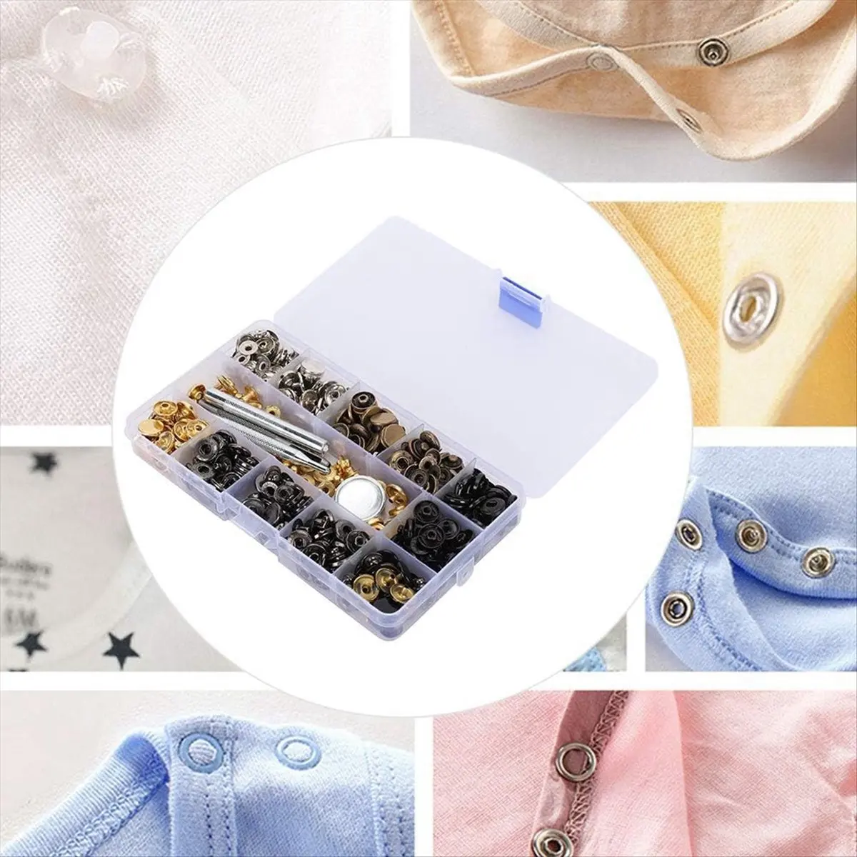 【coupon-】{0}120-set-snap-fastener-kit-leather-6-color-metal-press-studs-installation-tools