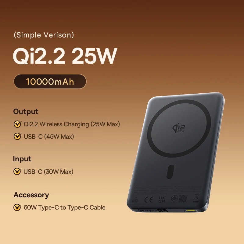 Baseus Qi2.2 25W Powerbank 10000mAh Magnetische Draadloze Oplading PD 45W USB-C Powerbank voor iPhone 17 16 Pro Max Samsung S25