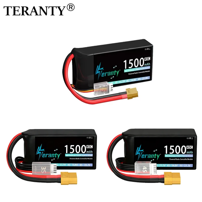 

TERANTY 2S 3S 4S 1500mAh Lipo Battery 7.4V 11.1V 14.8V 45C With T/XT30/XT60 for RC Car Truck Buggy FPV Drone Helicopter Airplane