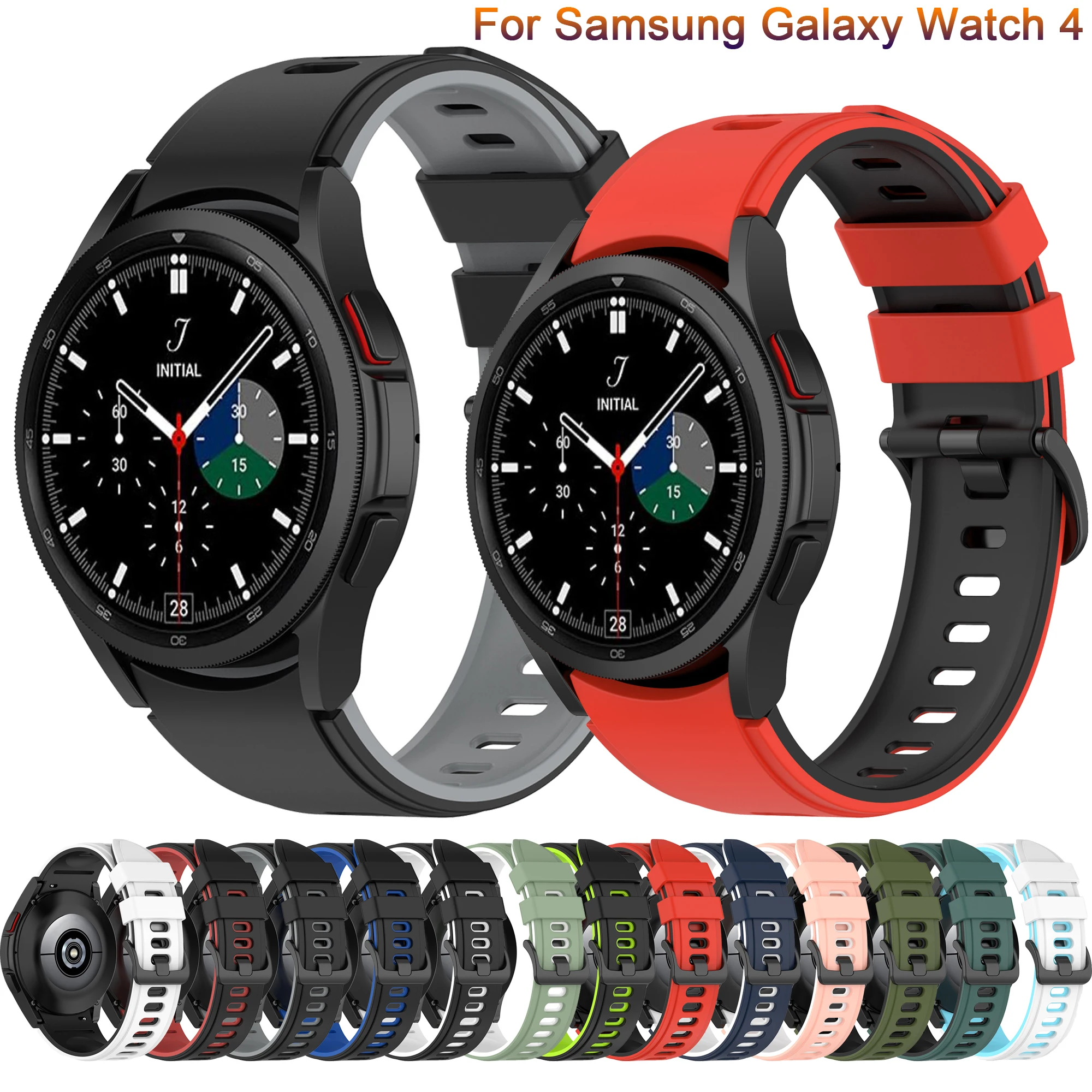 

Sports Strap for Samsung Galaxy Watch 4 44mm 42mm / Watch4 Classic 46mm 42mm Band Replacement Curved End Silicone Watchbands