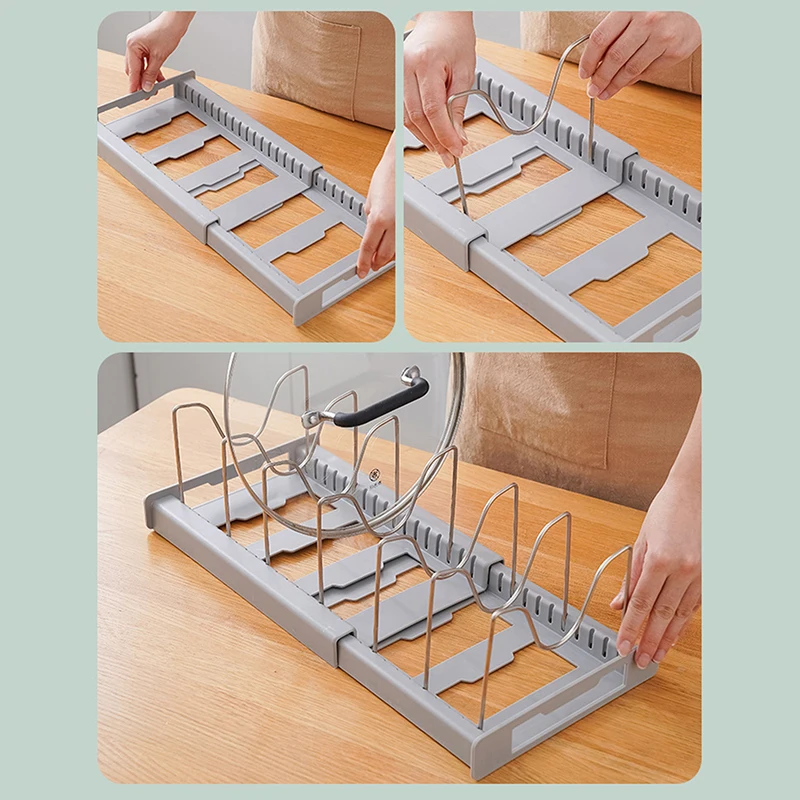 Pot Storage Rack Expandable Pan Shelf Organizer Pot Organizer For Baking Frying Rack With 7 Adjustable Compartments