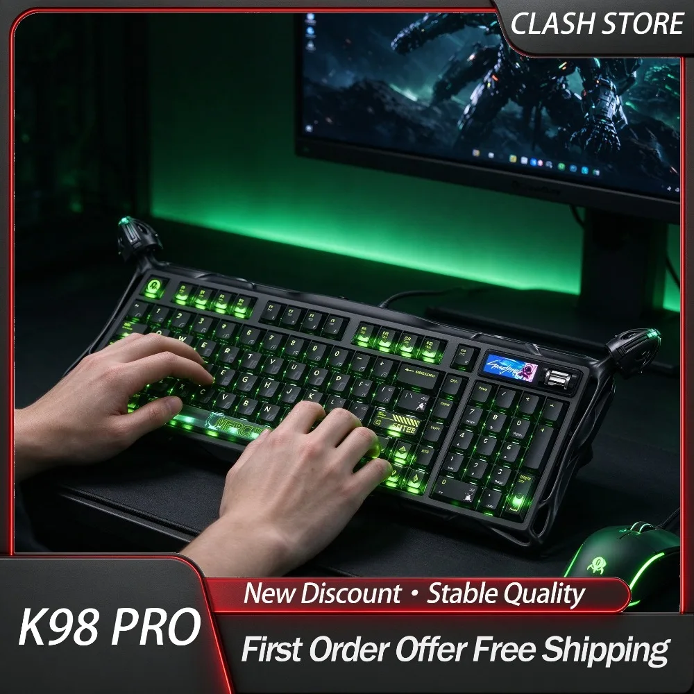 IN STOCK K98 PRO Gaming Mechanical Keyboard 1.65 Inch Color Screen Dual 8k Wireless Three Mode UFO Axle keyboard for game lover