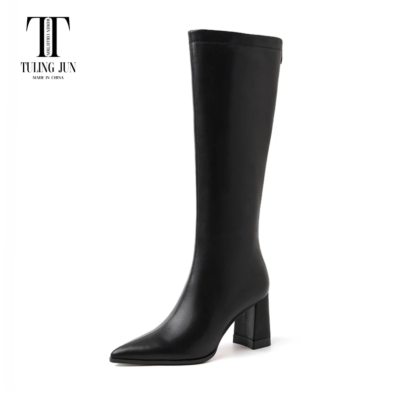 

TULING JUN 2023 Winter Women Mature Solid Color Knee-High Boots High Heels Pointed Head Concise Shoes For Female SL-7602