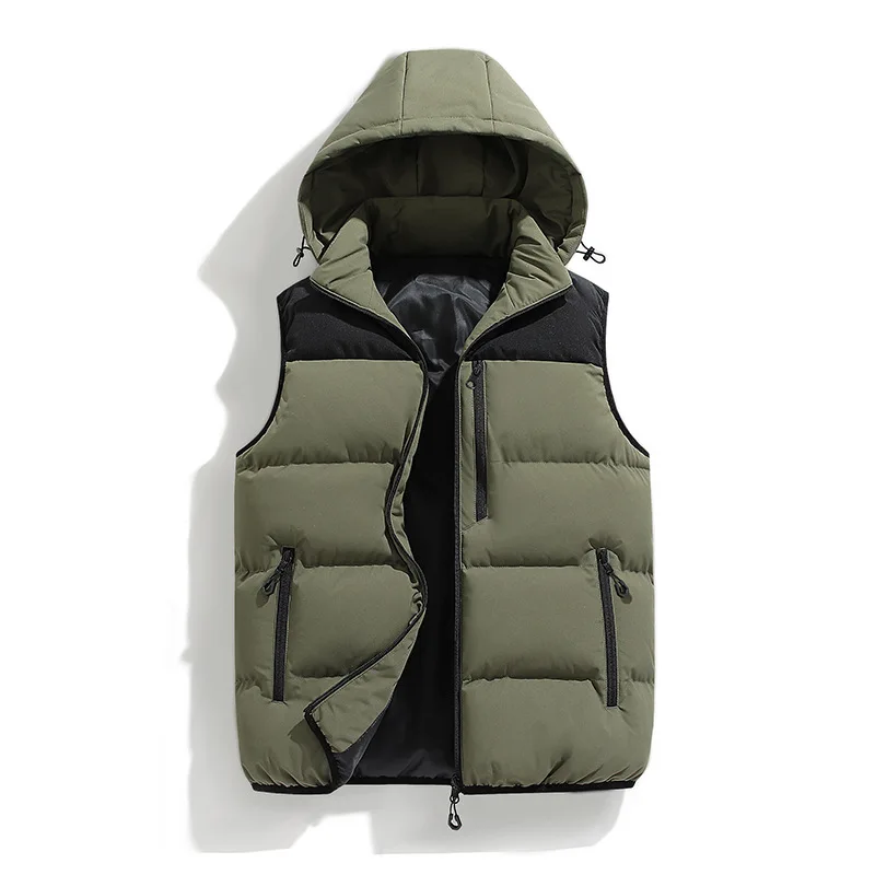 Autumn Winter Men Hooded Vest Thicken Casual Vest Sleeveless Jackets Coat Detachable Hat Waistcoat Vest Male Warm Outwear Vest