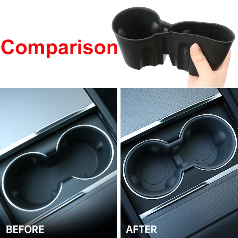 Für Tesla Model Y L YL 2026 Mittelkonsolen-Aufbewahrungsbox Armlehnenbox Organizer Tray Model Y Juniper 2025 TPE Flaschen- und Becherhalter – Detail 3