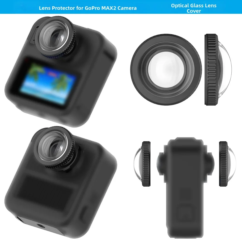 

2Pcs For Go Pro MAX2 Lens Cap Optical Tempered Glass Lens Protector Scratch-resistant Lens Guards Protection Camera Accessories