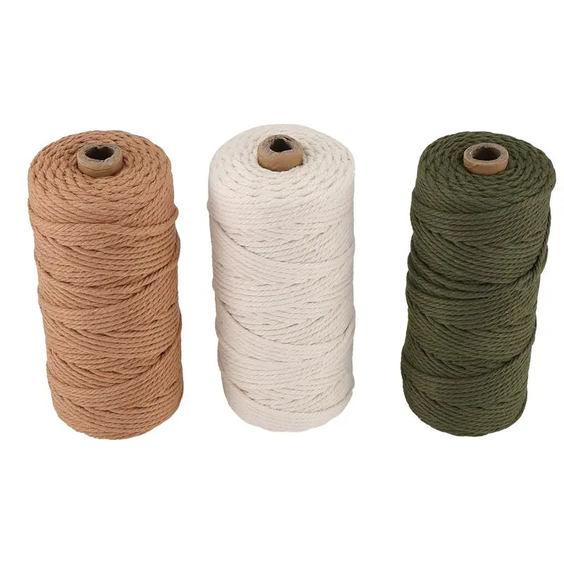 ABVJ-Macrame Yarn Set Of 3 - Cotton Cord For DIY Projects Tapestry Dream Catcher - Cotton Cord - White Olive Green Pink