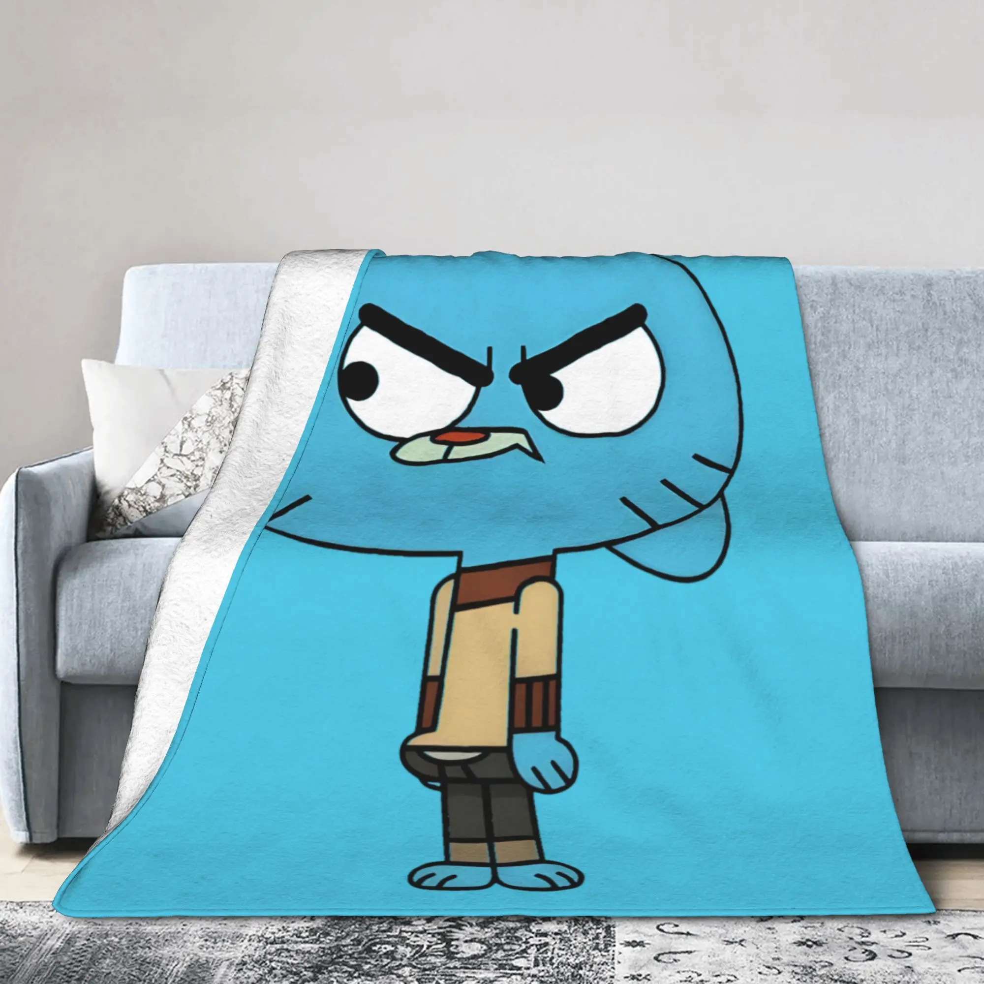 Gumballs Blue Cat Fleece Blankets Funny Throw Blanket for  Sofa Bedding Lounge 200x150cm Plush Thin Quilt,