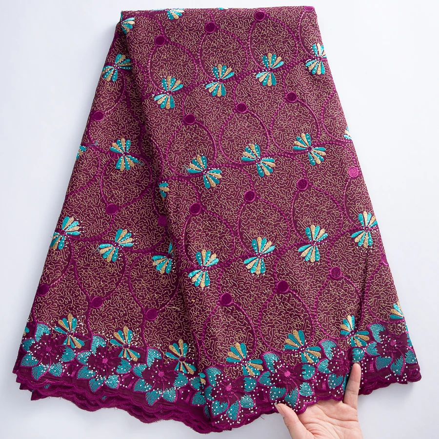  نسيج دانتيل قطن أفريقي - تصميم مطرز بالزهور السويسرية 5 ياردات لفساتين الزفاف، كوتور، جيلي #5