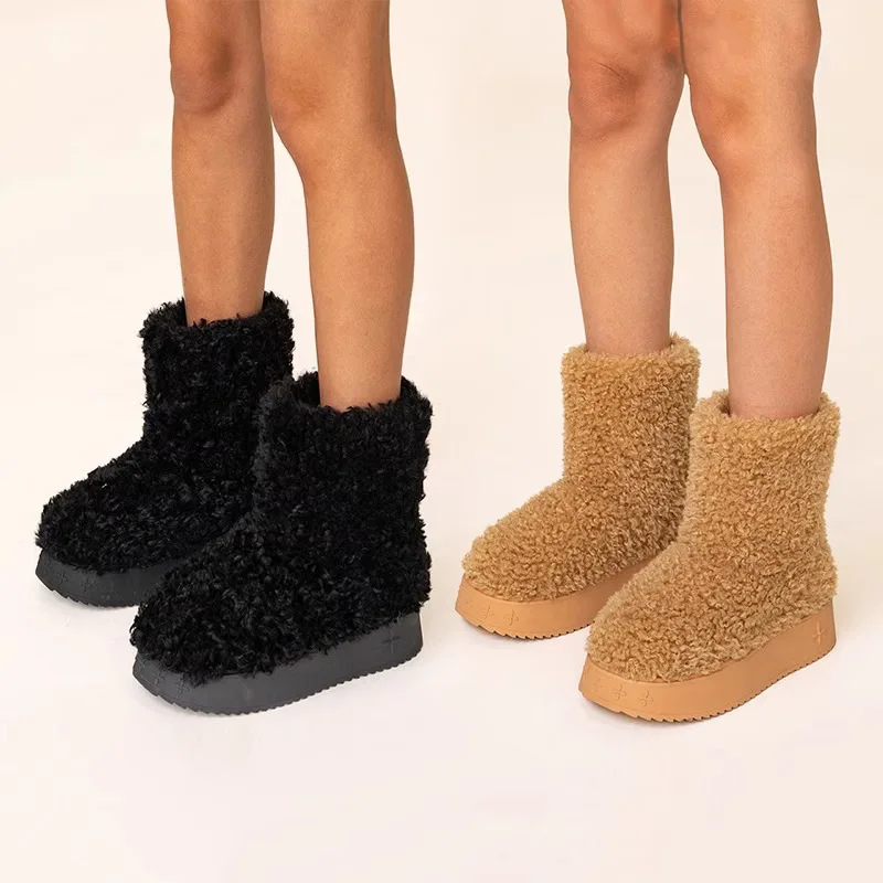 Luxury Designer Chunky Heel Platform Snow Boots Women All Match Keep Warm Flat Heel Ankle Boots Casual Ourdoor Knight Boots Lady