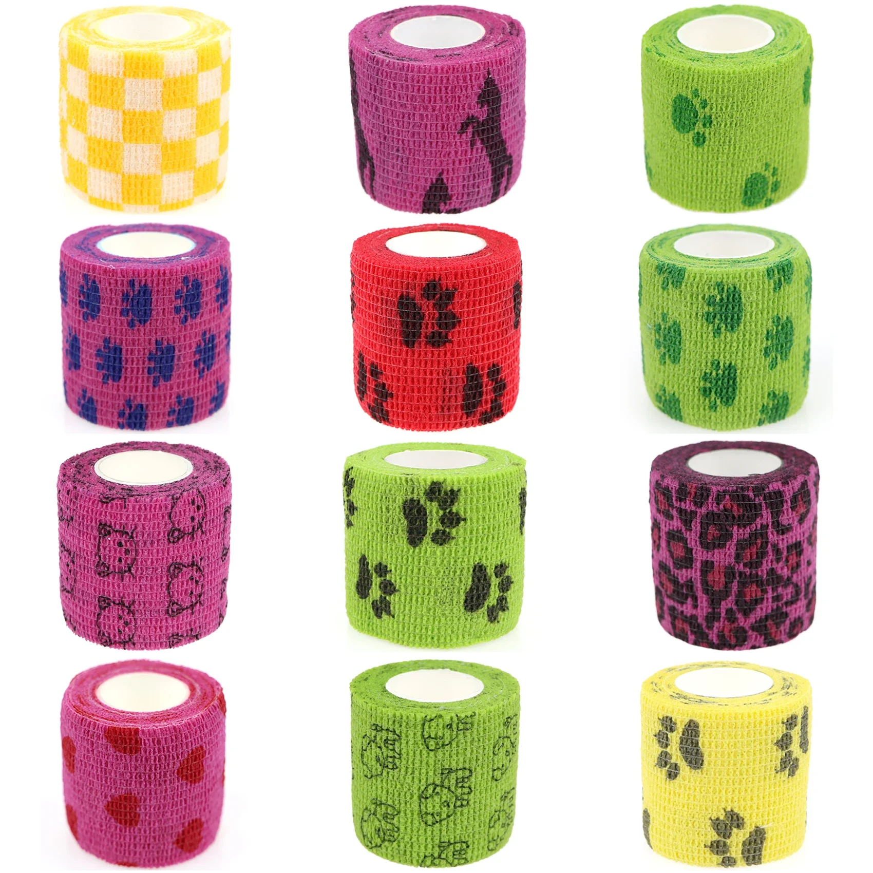 

12 Rolls Vet Wrap Pets Cohesive Bandage Self-Adherent Bandage First Aid for Dogs Horses Birds Animals Sprains & Swelling