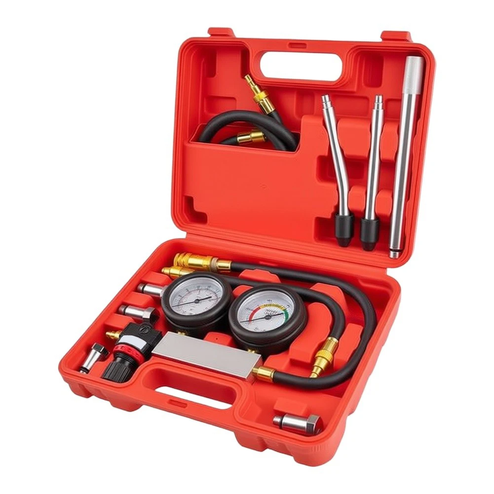 Cylinder Leak Tester Kit for Engine Compression Testing with Dual Gauges 0-100 PSI and 0-100% Leak Rate Accuracy 0.5%