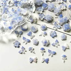 20pcs Kawaii Blue Gradient Resin Nail Art Charms Japanese Flower Butterfly Nail Decorations DIY Acrylic Rhinestones Accessories