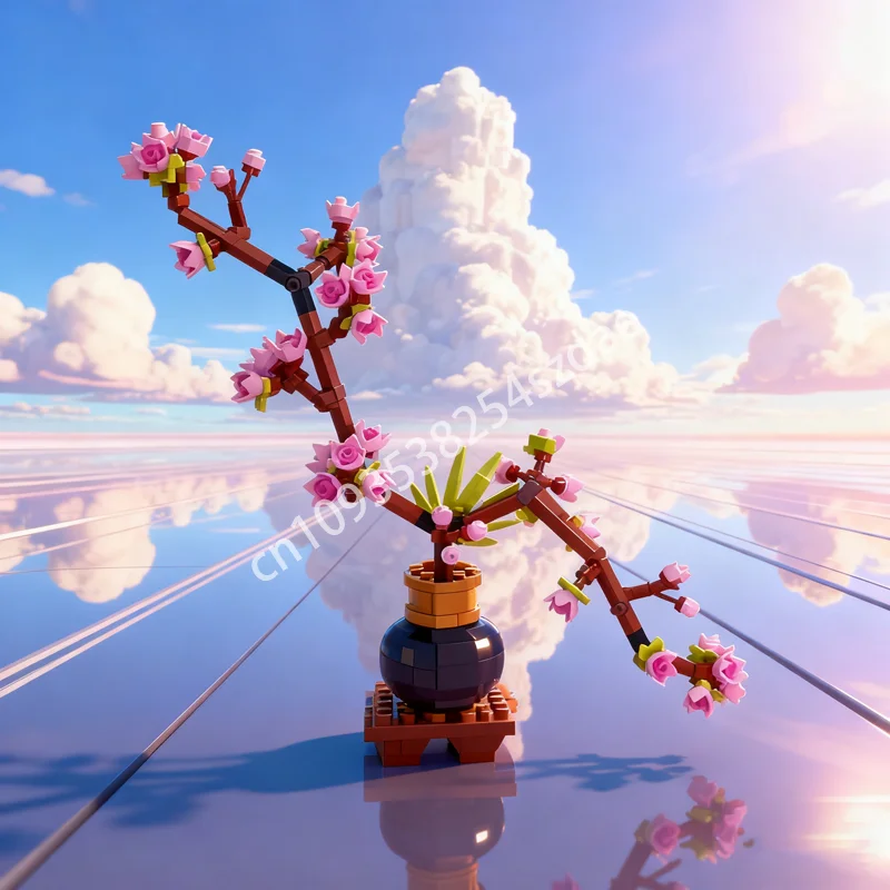 

267pcs MOC Pink Cherry Blossom Vase Iconsed Model Building Blocks Toy Architecture Education Brick Christmas Gifts Kids Birthday