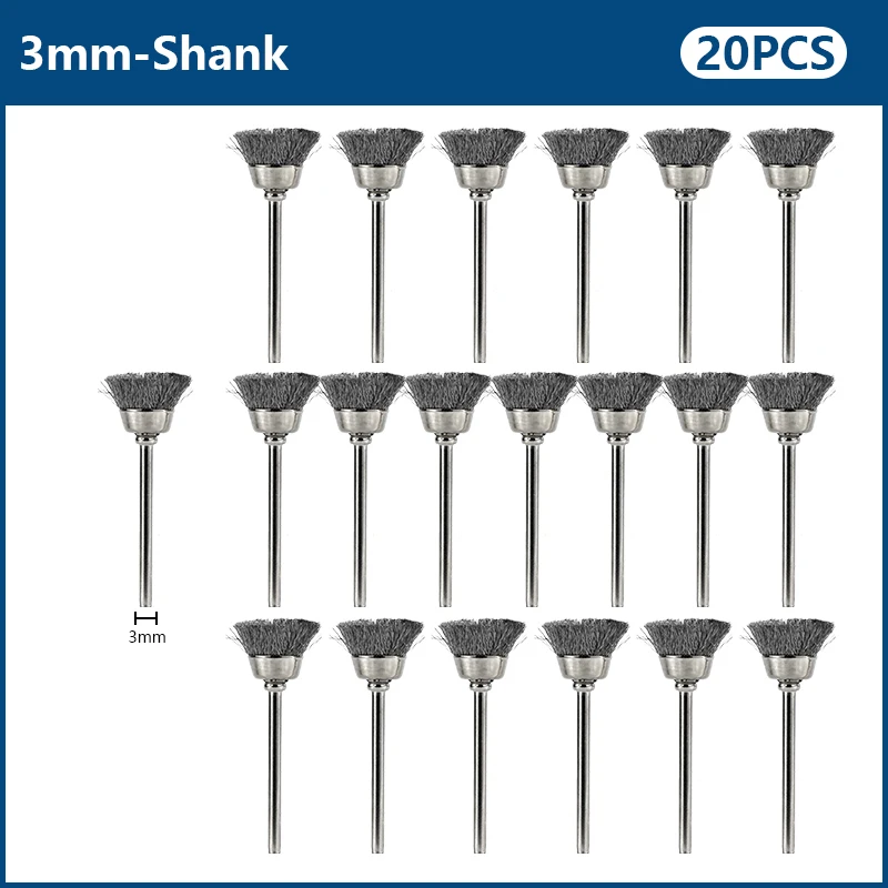 CMCP 10/20 Stück Stahlseilbürsten-Set Polierbürsten für Dremel Rotationswerkzeug-Zubehör Metallpolierwerkzeug – Detail 4