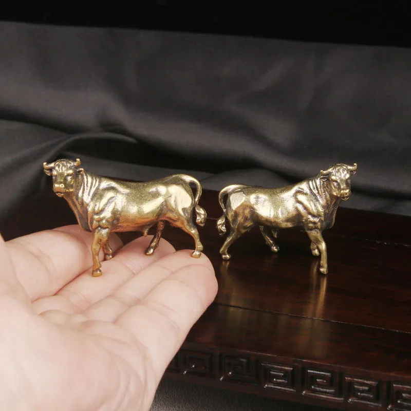 A Pair Of Brass Old Yellow Cattle Desktop Ornaments That Twist The Universe With The Twelve Zodiac Animals Of The Ox Home Decor