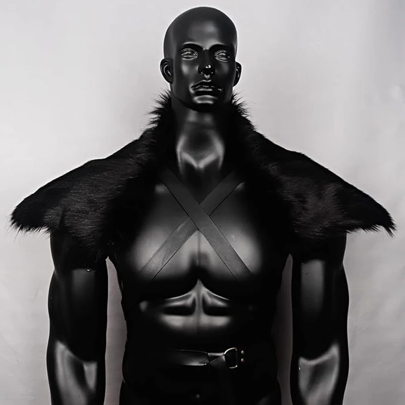 Neue mittelalterliche Kunstpelzkragen Schal mit Riemen König Krieger Umhang Schulter Wrap Cape Männer Halloween Cosplay Kostüm Zubehör