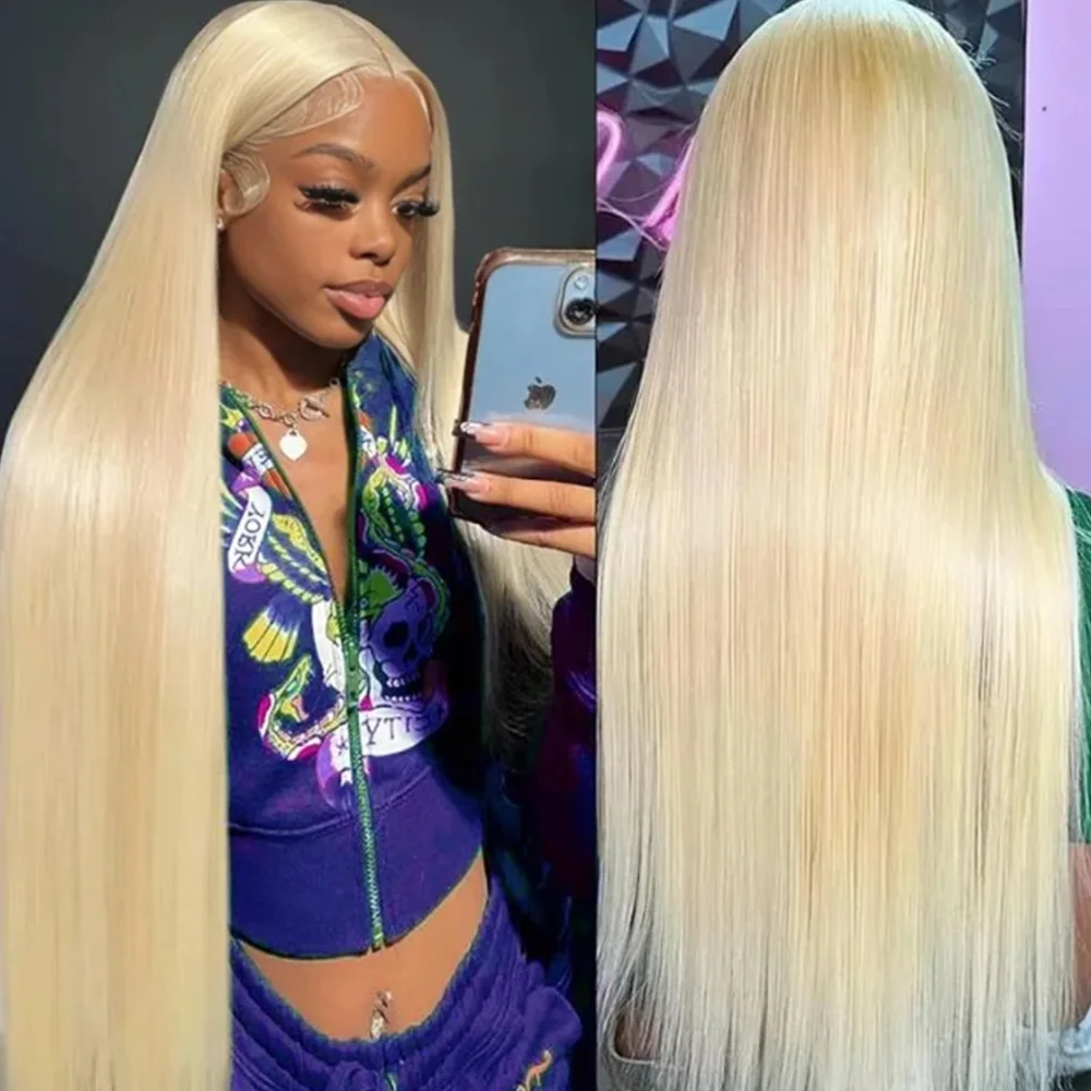 

Накладной парик из натуральных волос, 30-40 дюймов, 220% плотность, цвет 613 медовый блонд, прямые волосы, с HD кружевной передней частью 13x6 и прозрачным HD кружевом 13x4