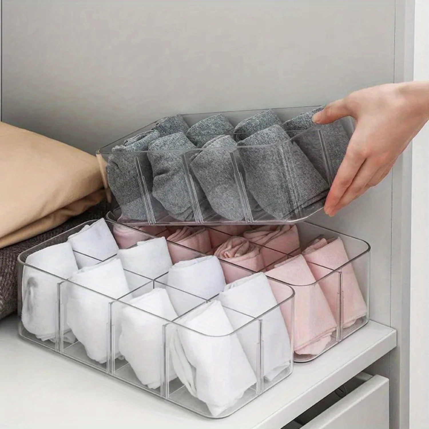 Plastic Drawer Divider Basket for Underwear, Bras, Socks, Ties, Belts - Space Saving Organizer for Wardrobe, Closet - Ideal Dorm