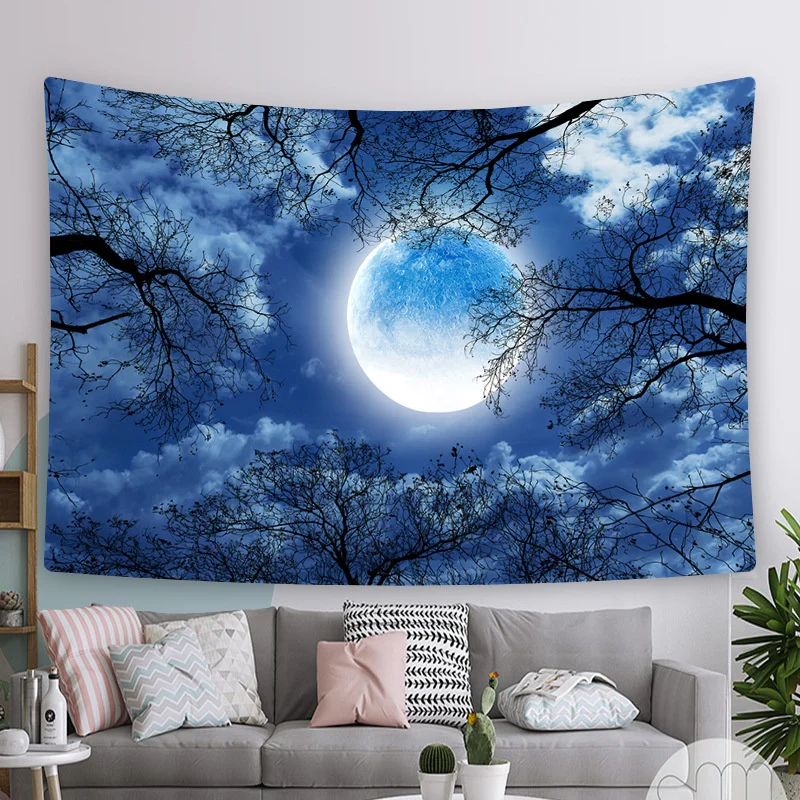 

Forest Mystery Starry Sky Tapestry Wall Hanging Boho Room Decor Psychedelic Trees And Star Jungle Moon Decoration Home