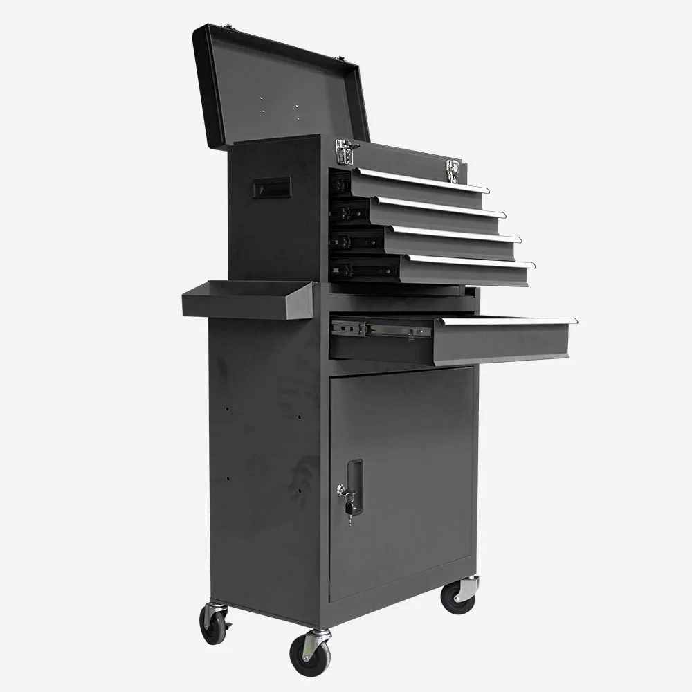 Low MOQ 2-layer 8 Drawers Tool Box Roller Cabinet Black Rolling Tool Cart with Lockable Drawers for Workshop Garage Tool Storage