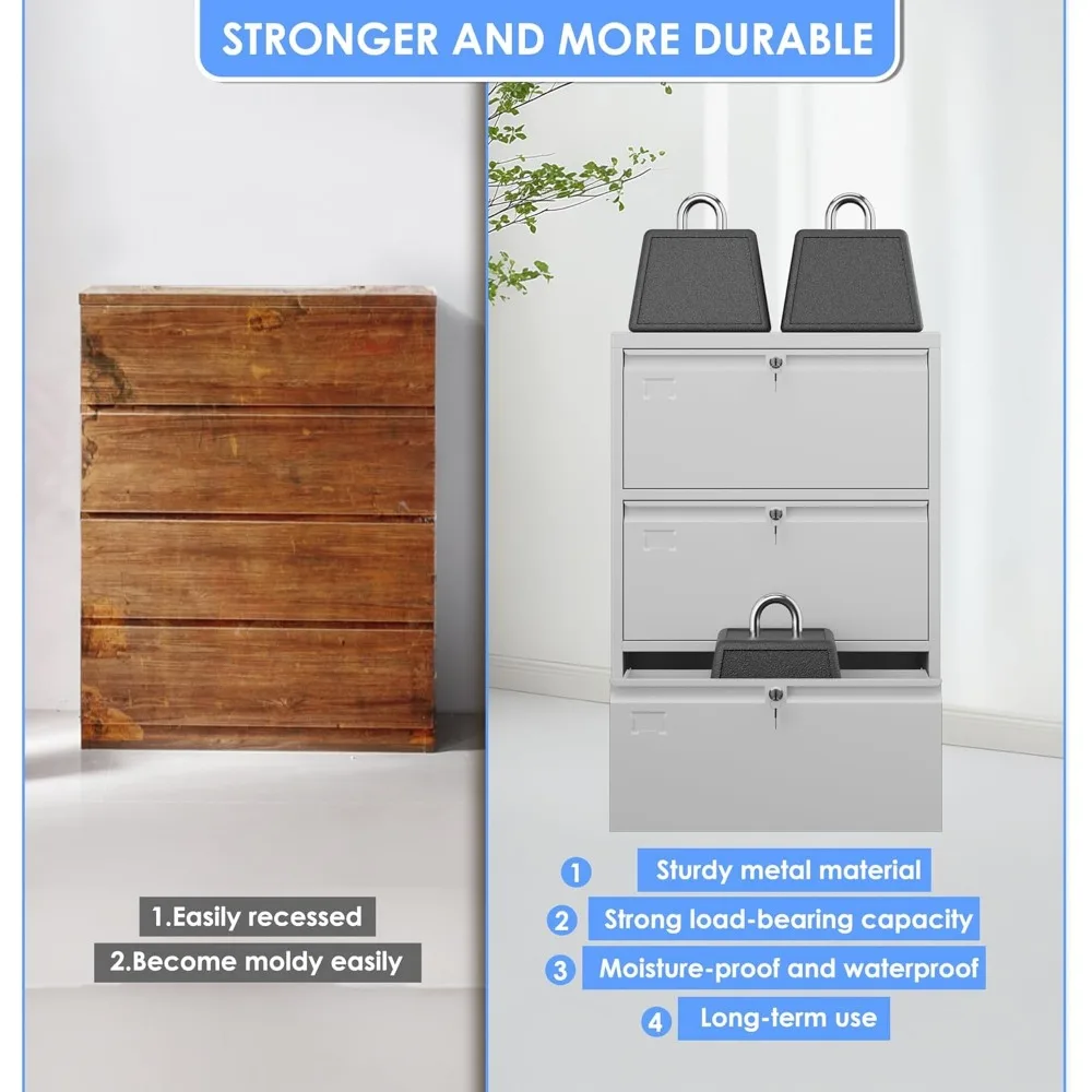 خزانة ملفات جانبية واسعة ذات 3 أدراج لملفات الرسائل، القانونية، F4، A4 - تخزين آمن للقفل مع حامل بطاقة العمل