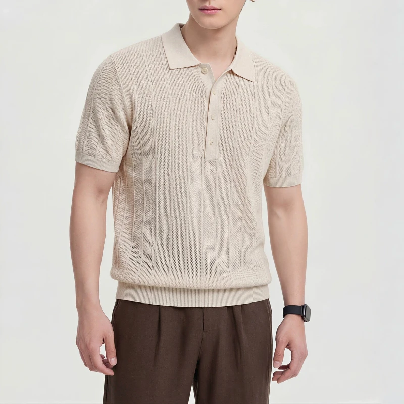 Gentleman's Linen-blend Knitted Short-sleeved Men's POLO Shirt