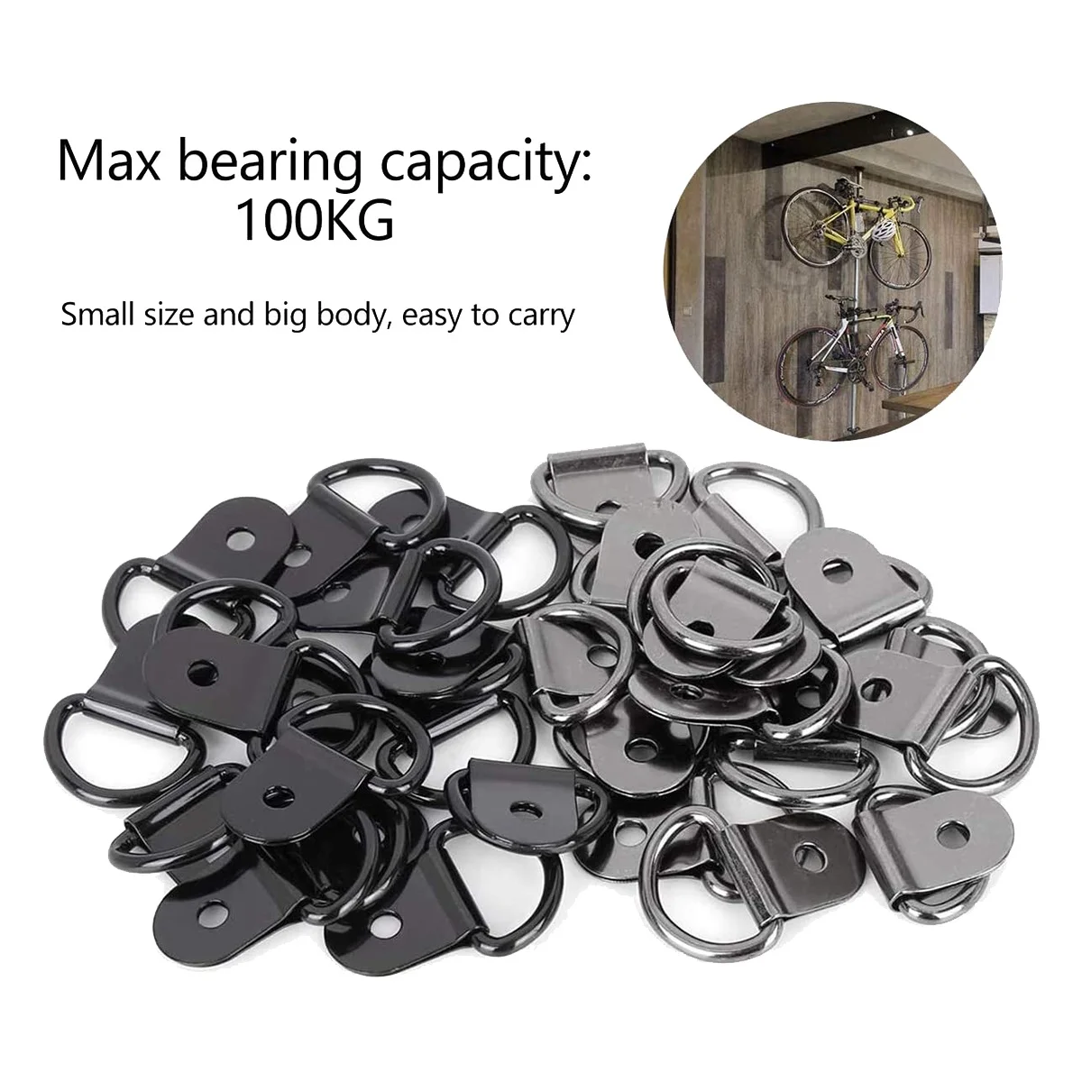 40 Pack Small Steel D-Ring Tie Downs, D Rings Anchor Lashing Ring for Loads on Case Truck Cargo Trailers RV Boats