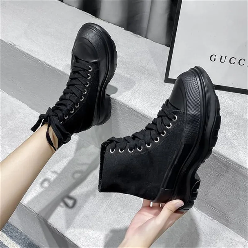 women men Platform Sneakers Autumn High Gang Canvas Little White Shoes Casual Thick Bottom Vulcanized Canvas Ankle boots 32 43