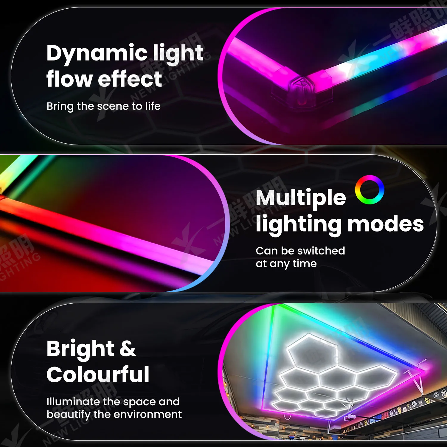Smart RGB Working Light Hexagonal Ceiling APP Remote Outer Ring Color Changing Car Detailing Auto Shop 110V 240V High Brightness