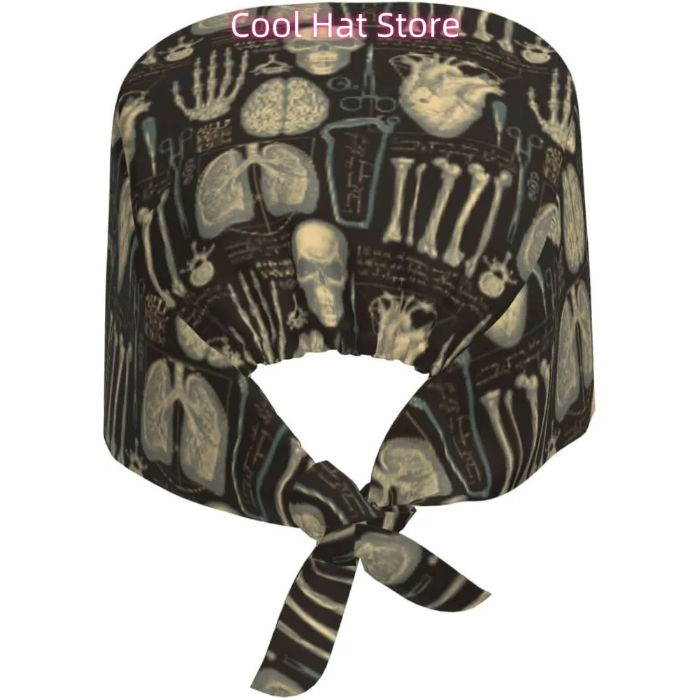 Medical Anatomical Vintage Unisex Adjustable Sweatband - Elastic Bandage Cap - Scrub Caps for Nurse Working Cap