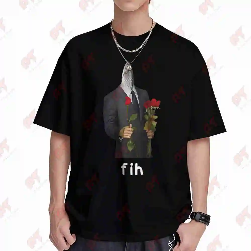 Fih Fish Meme Cursed Gen Z Gag Cringy Sarcastic Offensive Edgy Viral Internet Short Sleeve Tee 100% Cotton T-Shirt