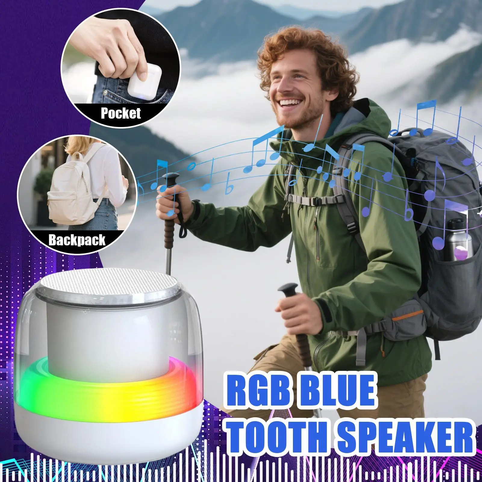 مكبر صوت لاسلكي 5.0 مكبرات صوت مع ضوء RGB مشغل موسيقى صوت محمول مع 7 تنفس متدرج مسبقًا #4