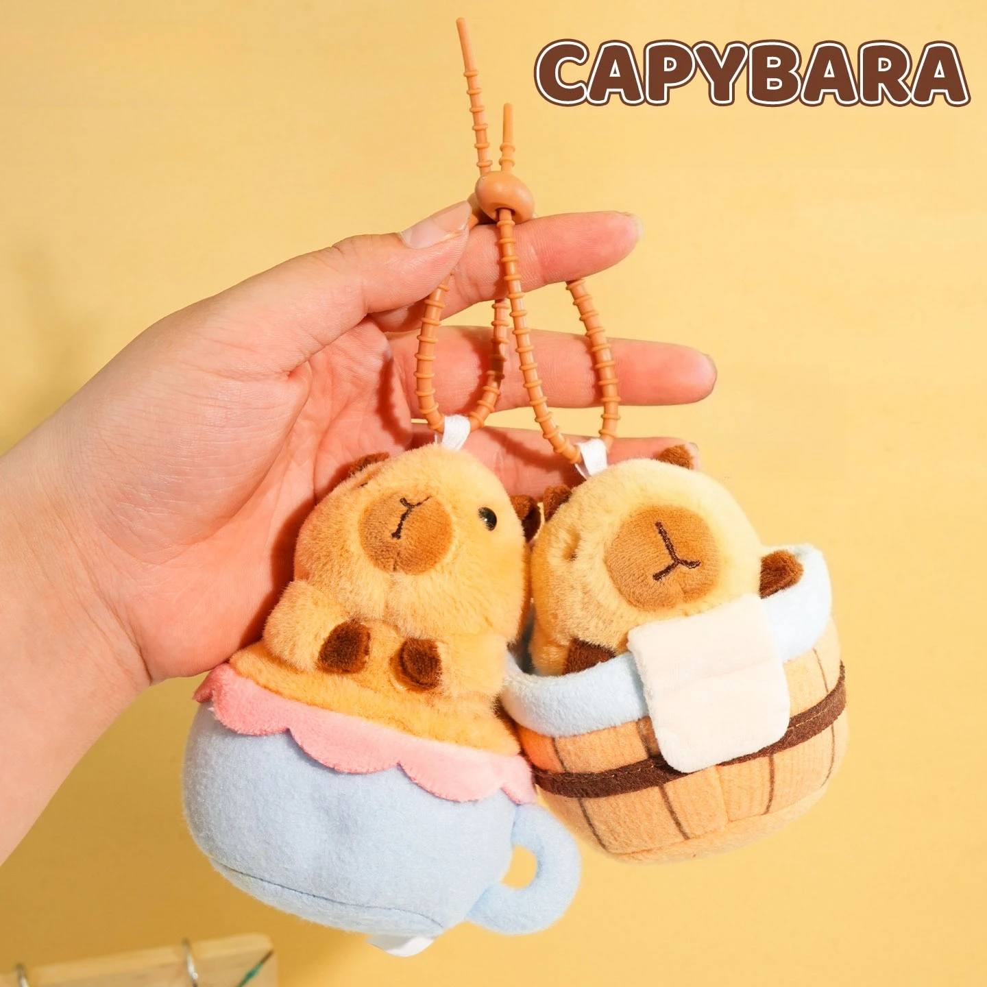 Creative Bath Water Cup Plush Capibala Doll Keychain Pendant Decompression Sound Making  Capibala Doll Bag Hanging Decoration