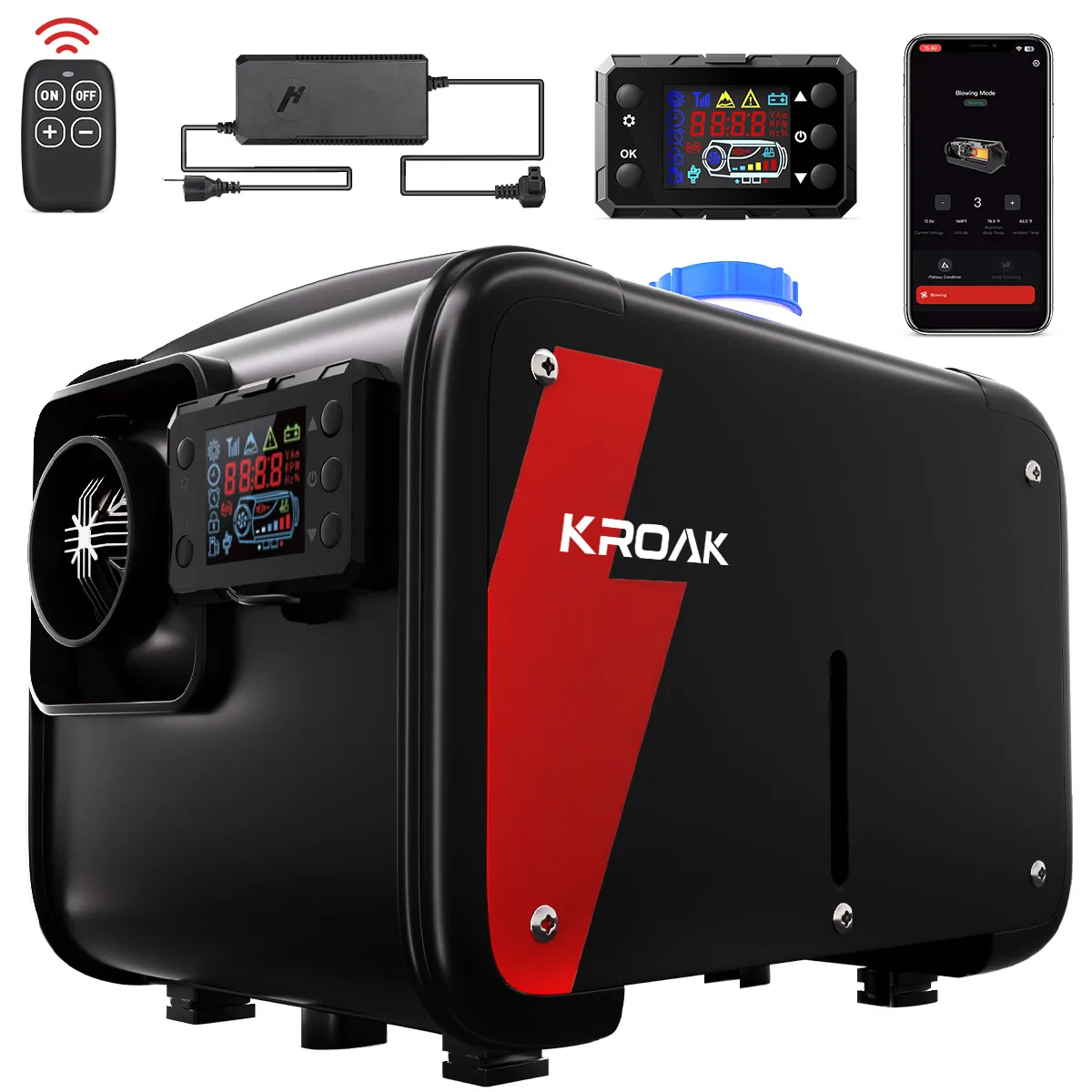 KROAK Portable All-in-one Diesel Heater 5-8KW 12V/24V bluetooh Car Parking Heater with Remote Control and LCD Monitor