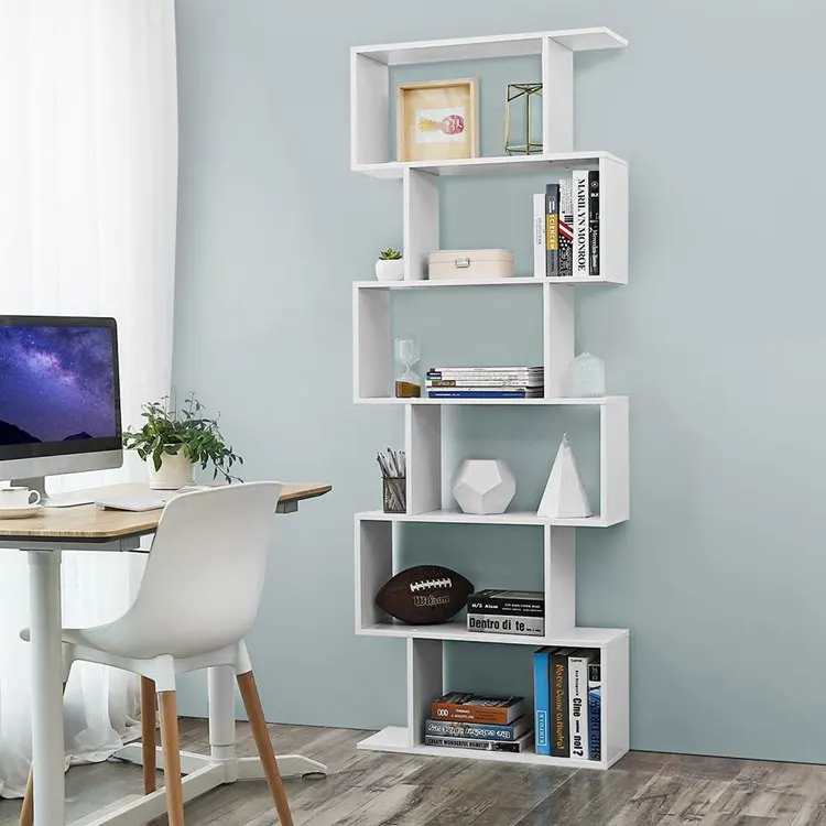 White Freestanding Shelving Unit Wooden Bookcase Cube Display Book Shelf 6-Tier Bookshelf